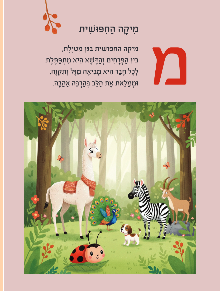 מיקה החיפושית - האות מ', עמוד אמיתי מתוך הספר