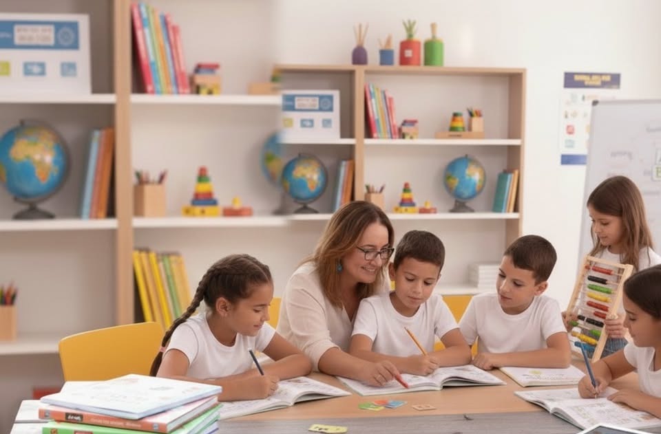 מורה מלמדת ילדה בסביבה חמה ומזמינה